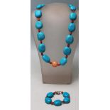LADIES VINTAGE TURQUOISE AND RED BEAD NECKLACE