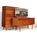 Vintage late 1970’s teak wood melamine chest of drawers having six drawers raised on tapered