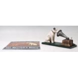 A vintage style cast iron point of sale / shop display / advertising sign for HMV / His Masters