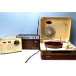 A GROUP OF THREE RETRO RADIOS AND RECORD PLAYER