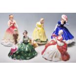 A group of five Royal Doulton ceramic porcelain figurines to include: Wistful HN2396, Figure Of