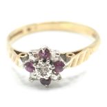 9CT GOLD PINK AND WHITE STONE CLUSTER RING