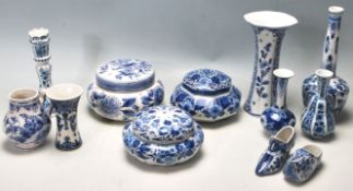 A QUANTITY OF BLUE AND WITH DELFT CERAMIC PORCELAIN ITEMS
