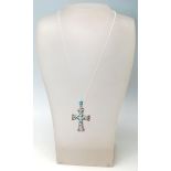 A STAMPED 925 SILVER LARGE CRUCIFIX PENDANT NECKLACE SET WITH SEMI PRECIOIUS STONES