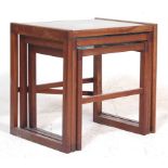 RETRO VINTAGE TEAK GLASS NEST OF TABLES