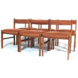 SIX TEAK WOOD DINING CHAIRS.