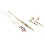 A hallmarked 9ct gold pendant necklace and earrings set, having a gold chain with spring clasp,