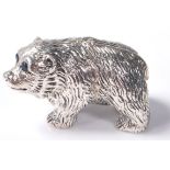 A STAMPED 925 SILVER FIGURE OF A BROWN BEAR SET WITH CULTURED SAPPHIRE EYES