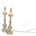 PAIR OF ANTIQUE STYLE CANDLESTICK BRASS LAMPS