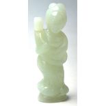 CHINESE CARVED JADE FIGURINE OF A LADY IN TRADITIONAL DRESS