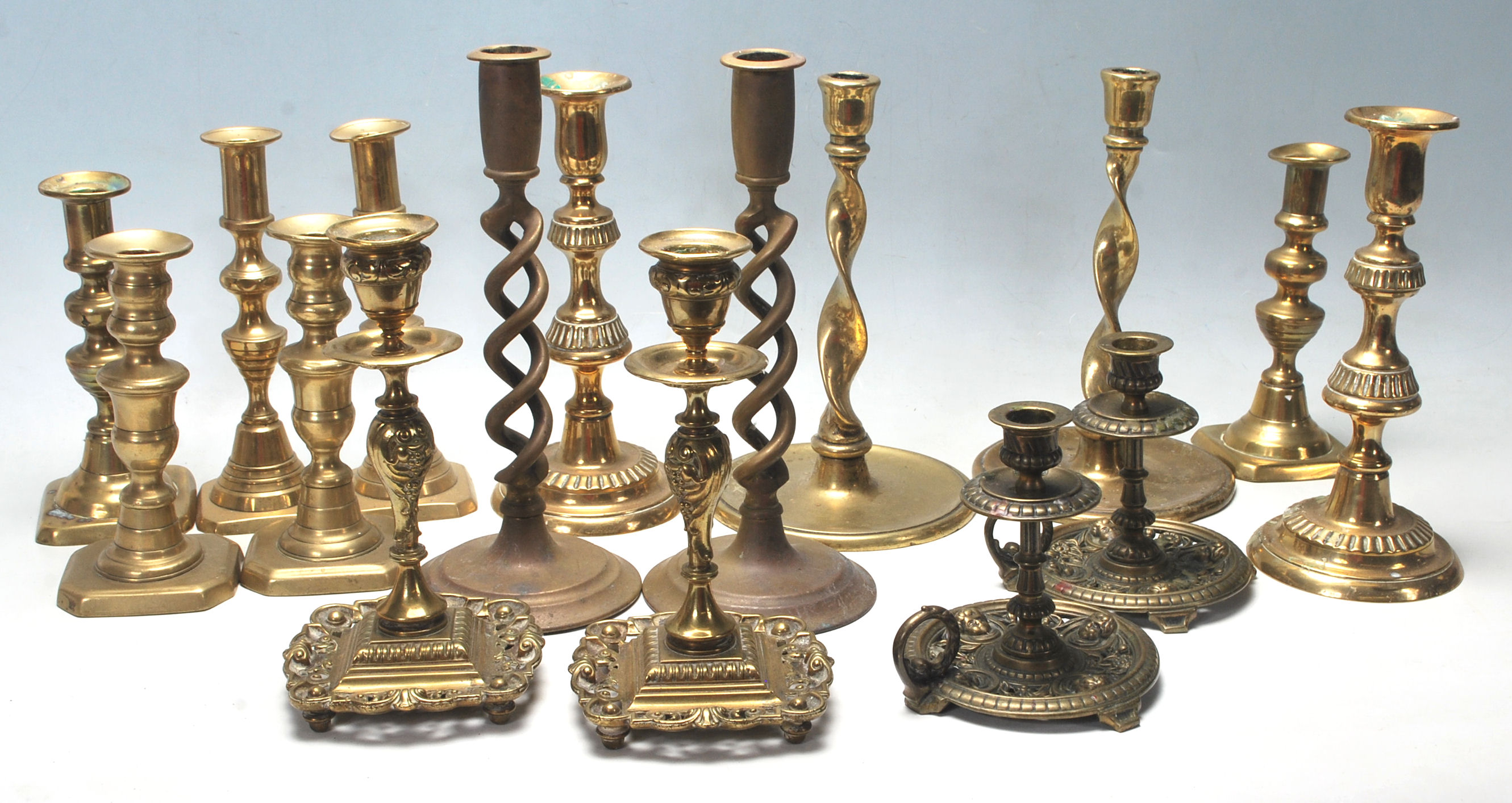 LARGE COLLECTION OF ANTIQUE CANDLESTICKS