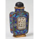 An early 20th century antique Chinese Oriental cloisonné snuff bottle / scent bottle having blue and
