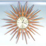 SETH THOMAS OF SCOTLAND RETRO TEAK AND BRASS SUNBURST CLOCK