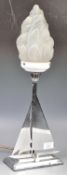 SUPERB ART DECO CHROME BOAT LAMP WITH FLAME GLASS SHADE