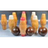 GOOD SET OF NINE MID CENTURY RETRO WOODEN BOWLING PINS / SKITTLES