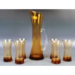 20TH CENTURY STUDIO ART GLASS AMBER LEMONADE SET