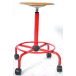 20TH CENTURY INDUSTRIAL FACTORY TYPE STOOL RAISED ON CASTORS