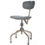 INDUSTRIAL MACHINISTS SWIVEL CHAIR RAISED ON QUADRUPED SPLAYED LEGS