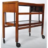 MID CENTURY TEAK TWO TIER REVOLVING TEA / COCKTAIL TROLLEY