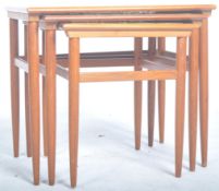 DANISH MID CENTURY TEAK TILE TOP NEST OF THREE TABLES