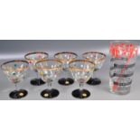 MATCHING SET OF SIX RETRO POLKA-DOT COCKTAIL GLASSES AND MIXER