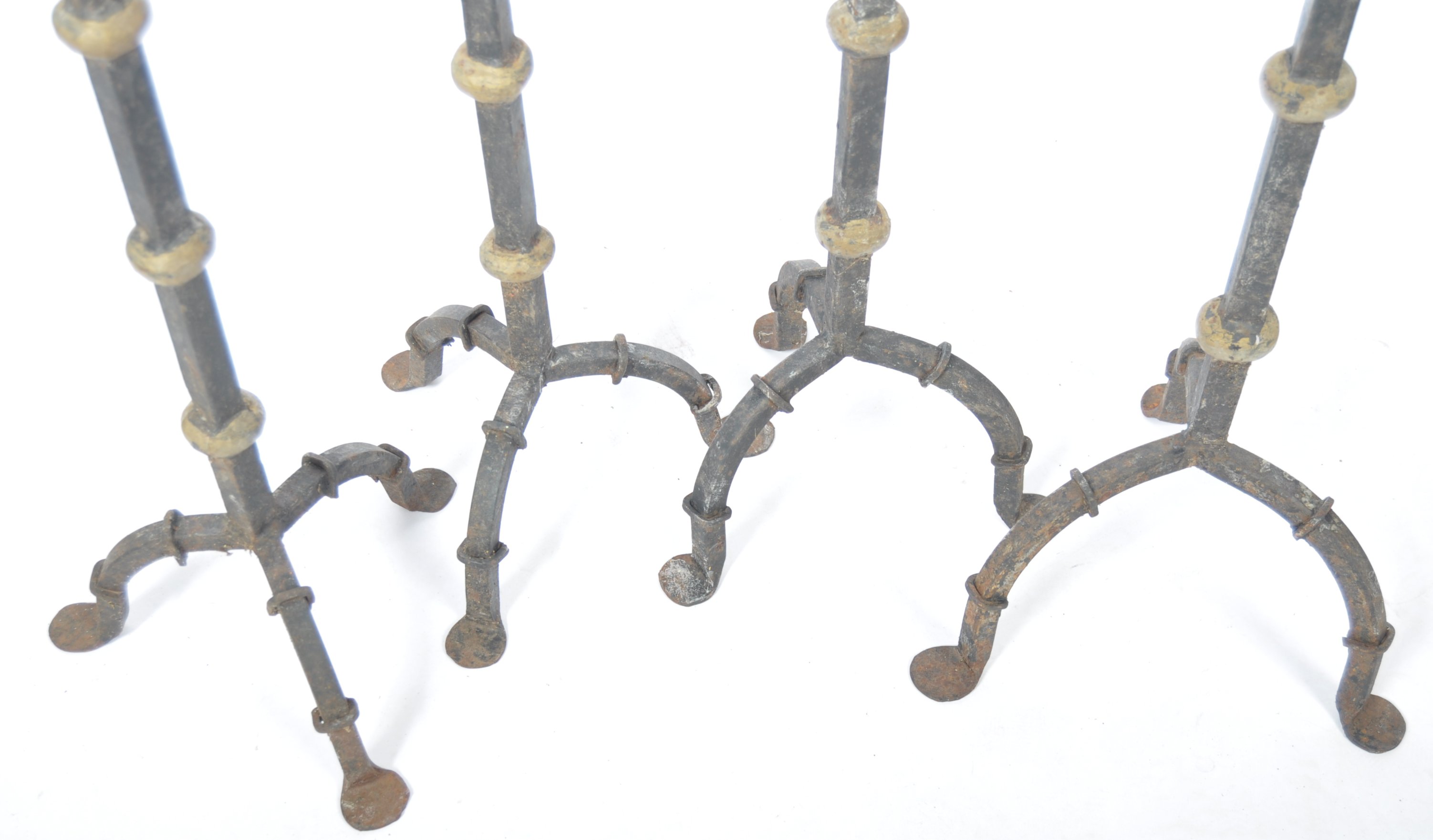 GOOD GROUP OF FOUR VICTORIAN GRADUATING IRON WORK CANDLE HOLDERS - Image 6 of 6