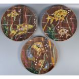 SET OF THREE 20TH CENTURY STDIO ART POTTERY FISH PLATES