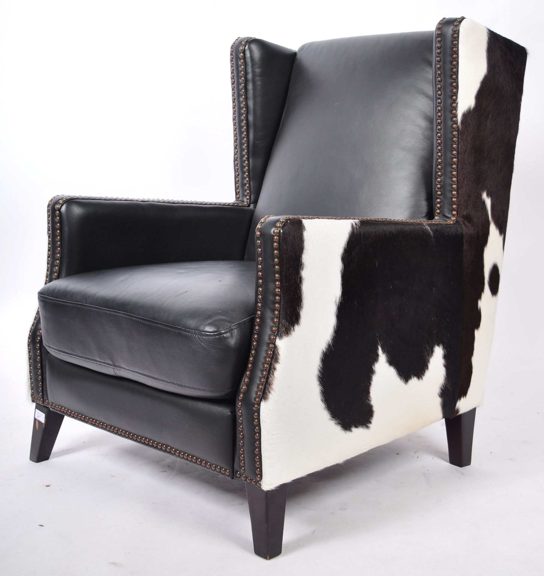 BLACK LEATHER AND COWHIDE UPHOLSTERED WINGBACK ARM - Image 4 of 6