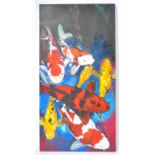 LARGE AND IMPRESSIVE OIL ON CANVAS PAINTING OF KOI CARP