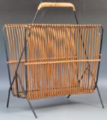 MID CENTURY RETRO VINTAGE WICKER AND TUBULAR METAL MAGAZINE RACK