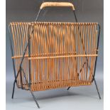 MID CENTURY RETRO VINTAGE WICKER AND TUBULAR METAL MAGAZINE RACK