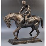 LARGE BRONZE EFFECT HORSE & JOCKEY DECORATIVE FIGURE