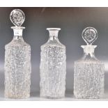 SET OF THREE WHITEFRIARS GLACIER STUDIO ART GLASS DECANTERS