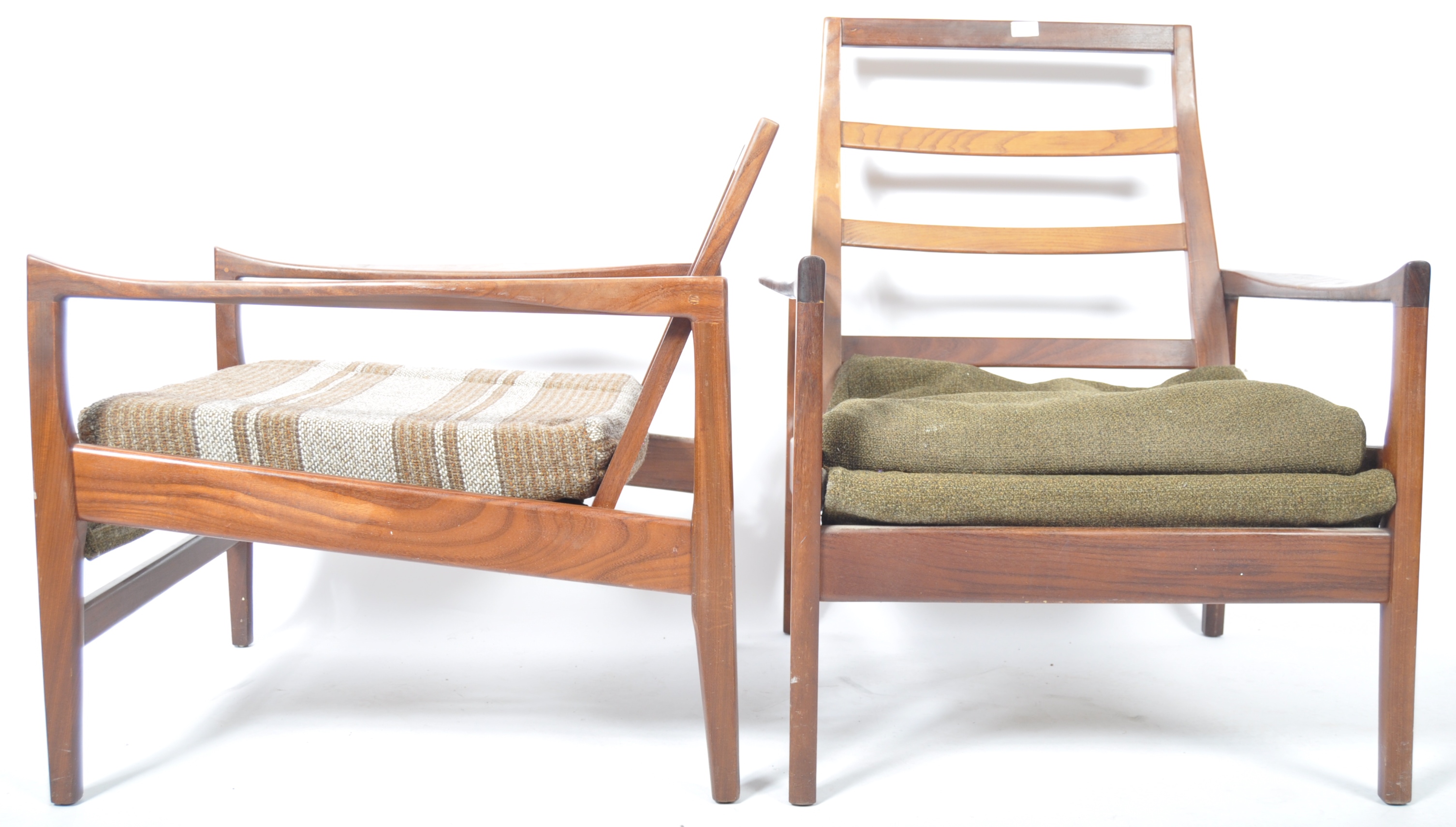 QUALITY PAIR OF HIS AND HERS TEAK FRAMED ARMCHAIRS / EASY LOUNGE CHAIRS - Image 9 of 9