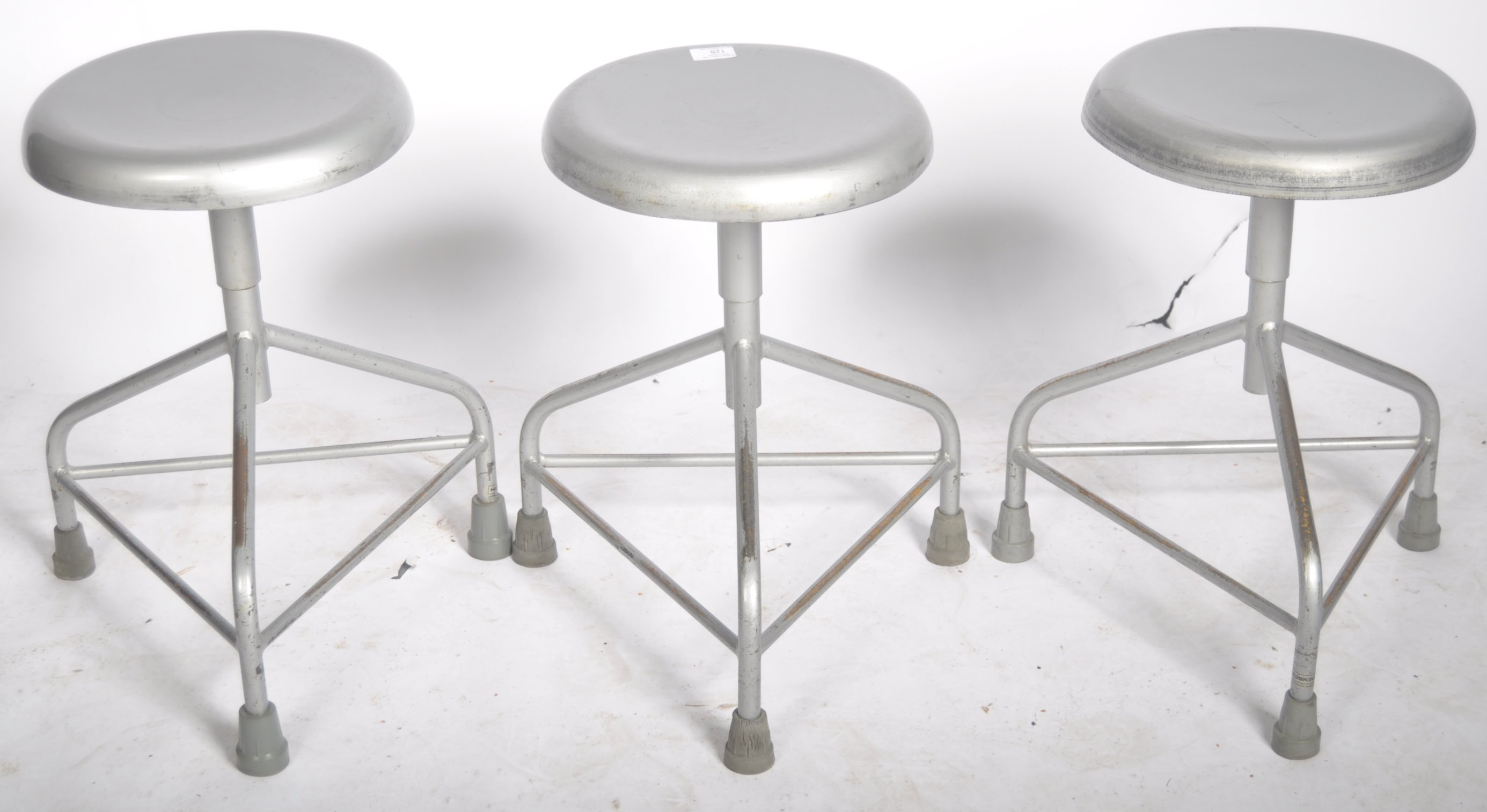 MATCHING SET OF THREE HASKINS FURNITURE INDUSTRIAL METAL STOOLS - Image 2 of 8