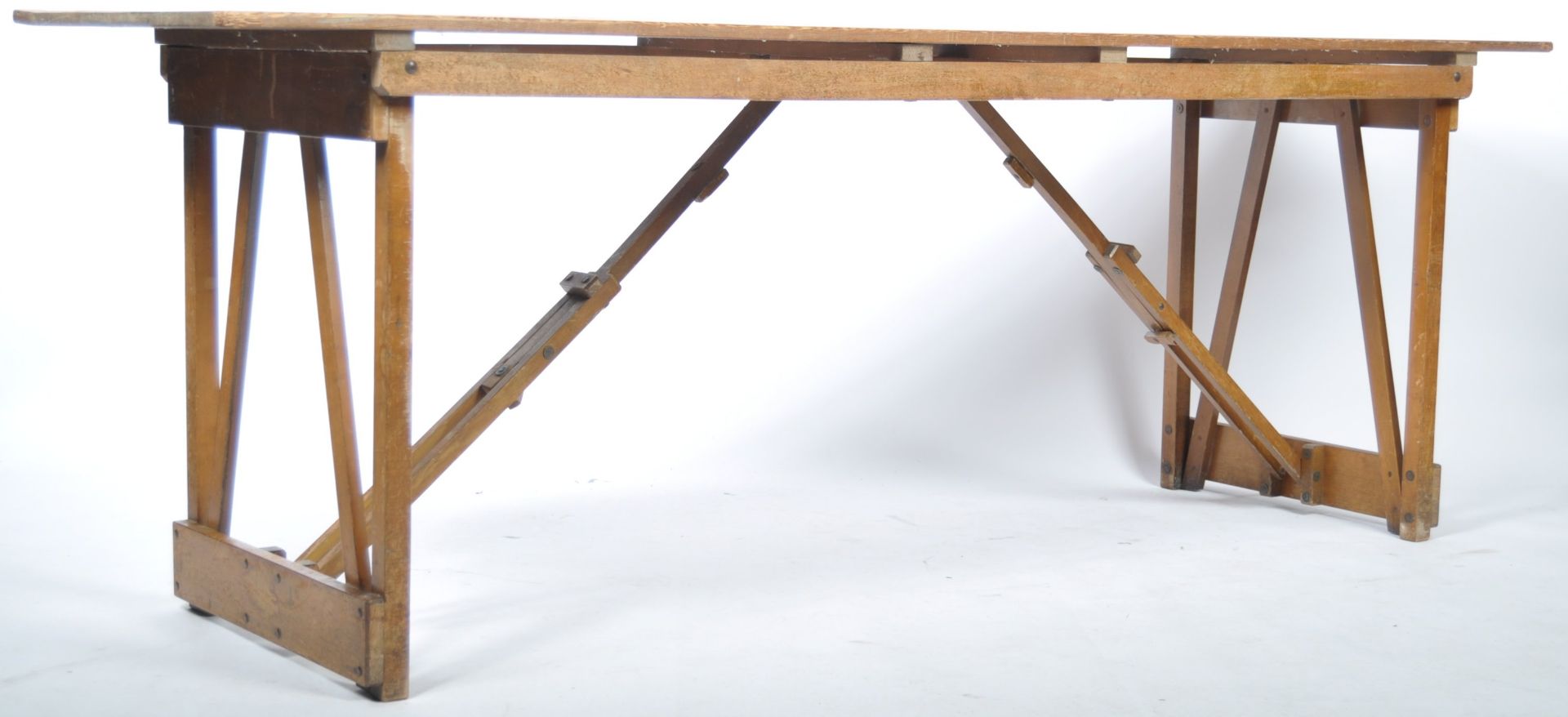 MID CENTURY VINTAGE INDUSTRIAL FOLDING WOODEN TRESTLE TABLE