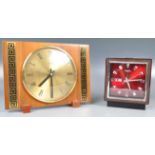 TWO VINTAGE TEAK WOOD RETRO TABLE CLOCKS