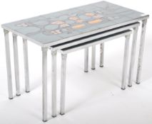 20TH CENTURY RETRO CHROME AND TILE TOP NEST OF THREE TABLES