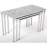 20TH CENTURY RETRO CHROME AND TILE TOP NEST OF THREE TABLES