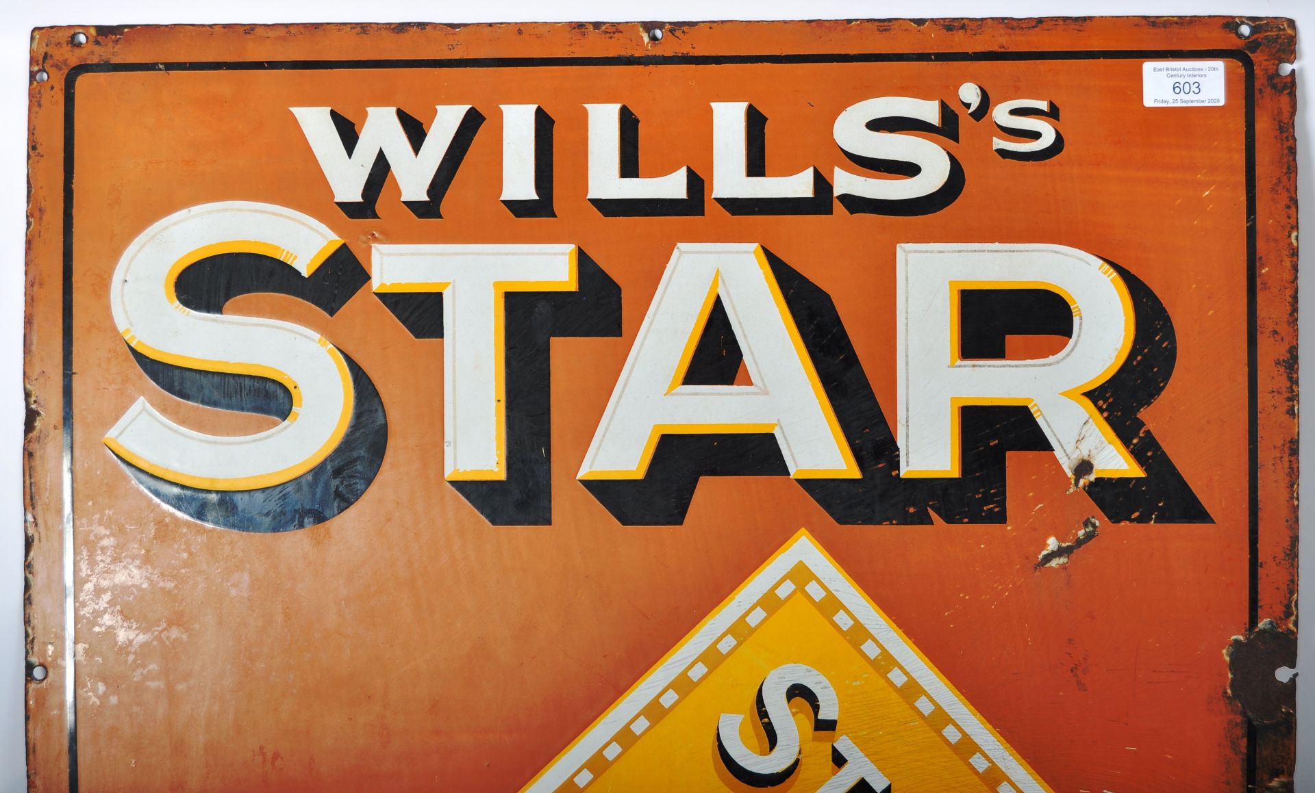 WILLS'S STAR CIGARETTES PICTORIAL ENAMELED ADVERTISING SHOP SIGN - Image 2 of 5