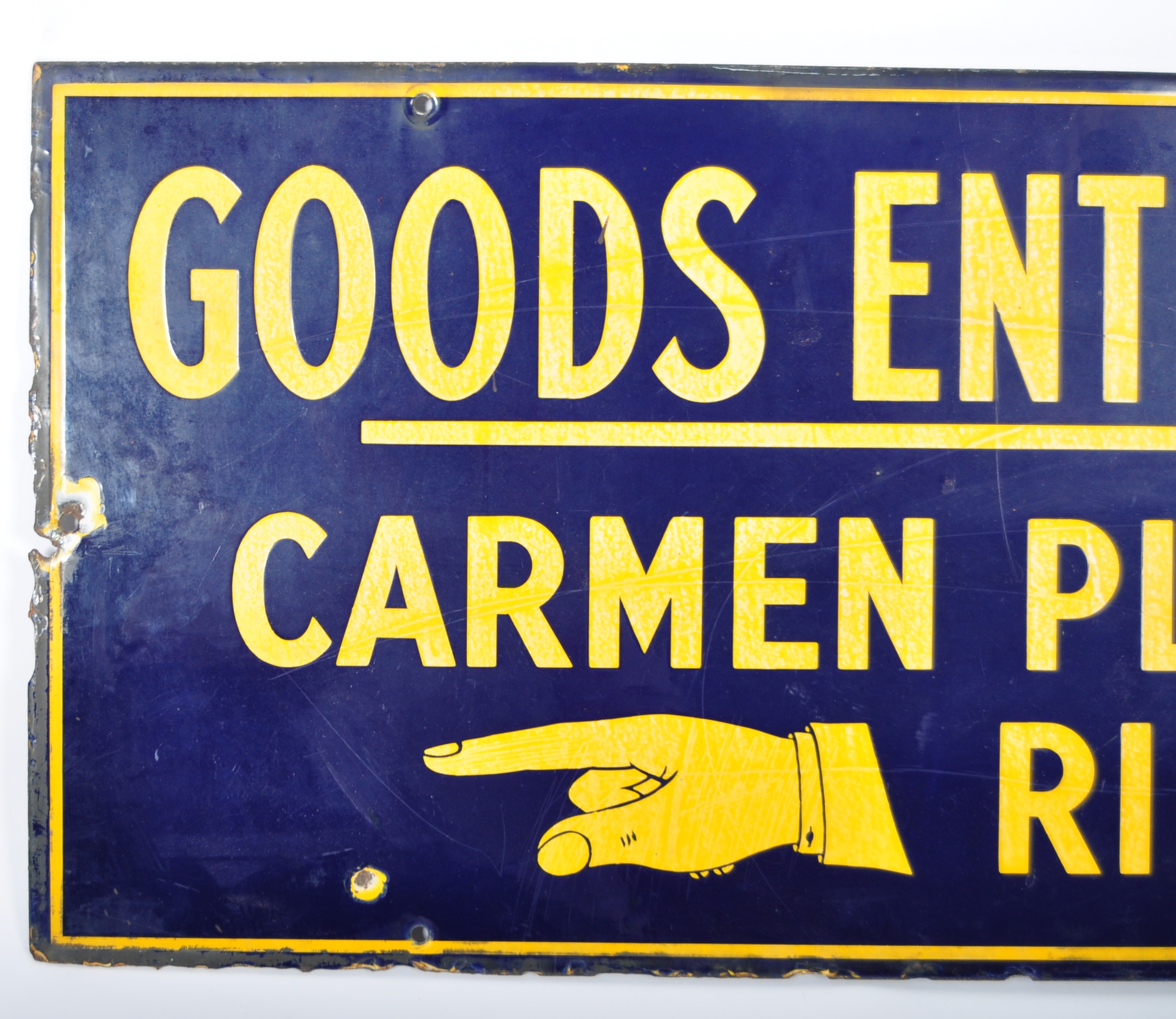 GOODS ENTRANCE EARLY 20TH ENAMELED SIGN - Image 2 of 4