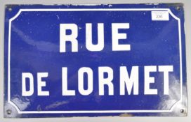 RUE DE LORMER FRENCH VINTAGE ENAMEL PORCELAIN ROAD SIGN