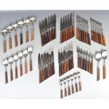 GEORGE BUTLER SHEFFIELD STAINLESS STEEL AND TEAK HANDLED CUTLERY SERVICE