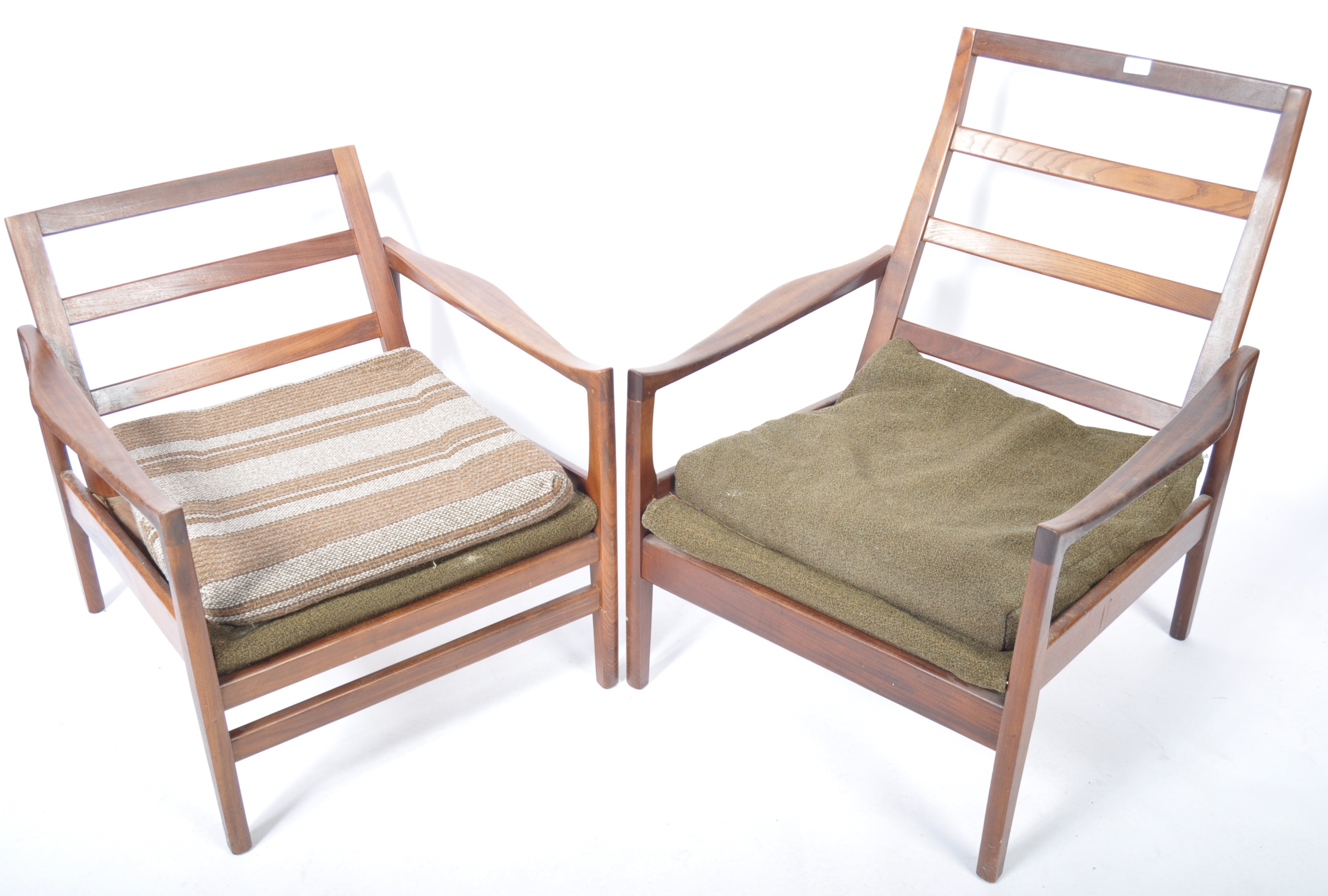 QUALITY PAIR OF HIS AND HERS TEAK FRAMED ARMCHAIRS / EASY LOUNGE CHAIRS - Image 2 of 9