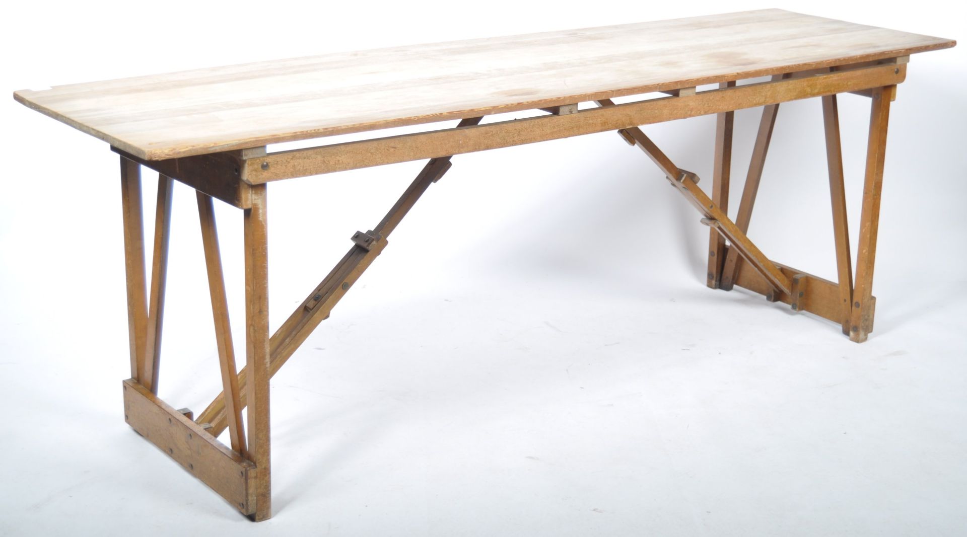 MID CENTURY VINTAGE INDUSTRIAL FOLDING WOODEN TRESTLE TABLE - Bild 2 aus 3