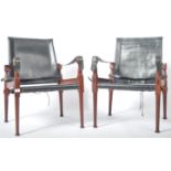 M. HAYAT & BROS 1970'S PAIR OF TEAK AND LEATHER SAFARI CHAIRS