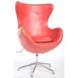 MID CENTURY RED LEATHER AND CHROME SWIVEL EGG CHAIR