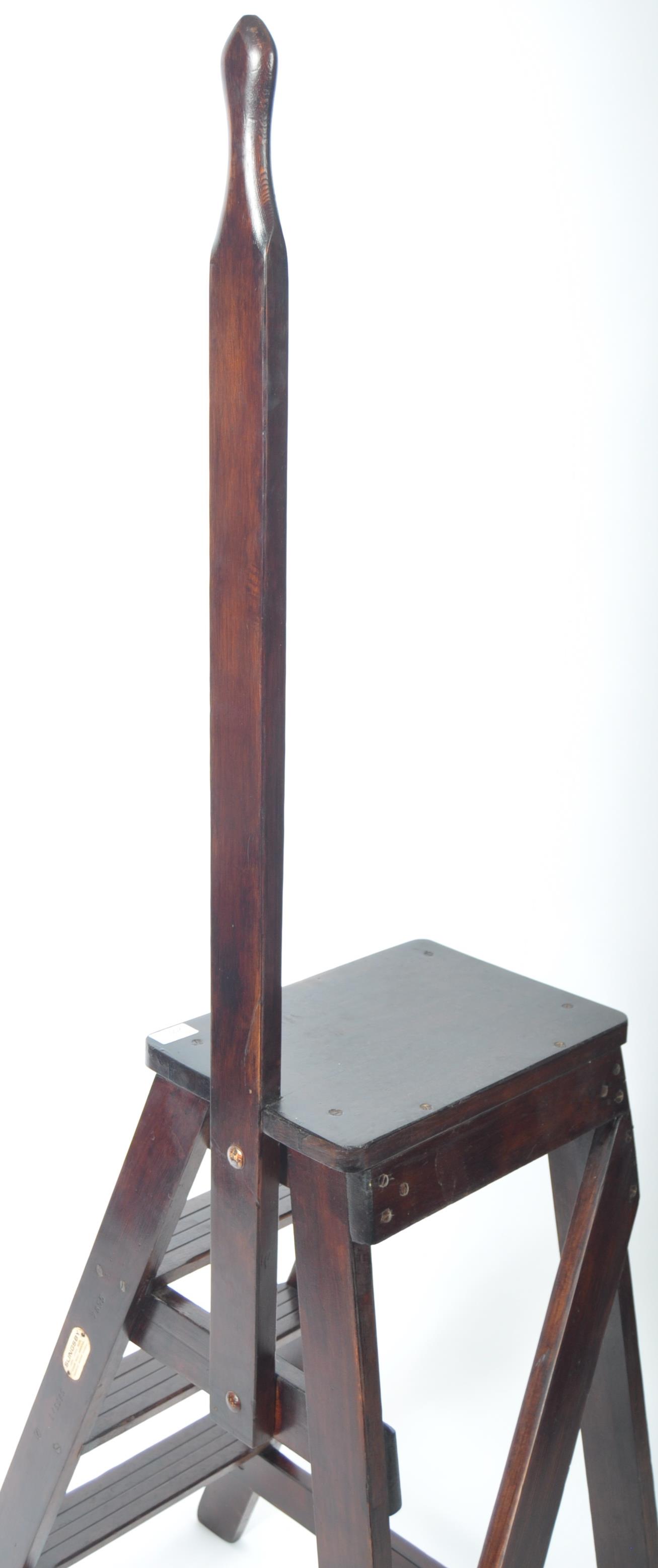 SLINGSBY EARLY 20TH CENTURY EDWARDIAN PITCH PINE LIBRARY STEPS - Image 6 of 8