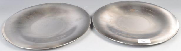 PAIR OF DANISH STAINLESS STEEL PLATES BY LONE SACHS FOR LUNDTOFTE
