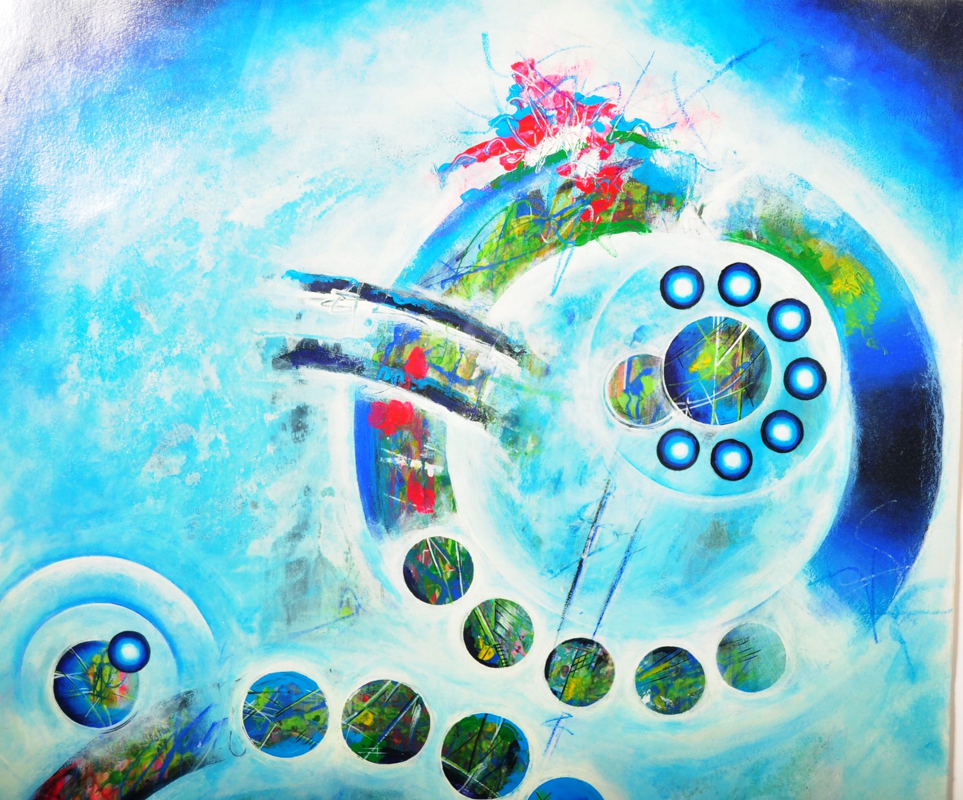 CONTEMPORARY MIXED MEDIA ABSTRACT ART PAINTING DEPICTING PLANETS - Image 2 of 5